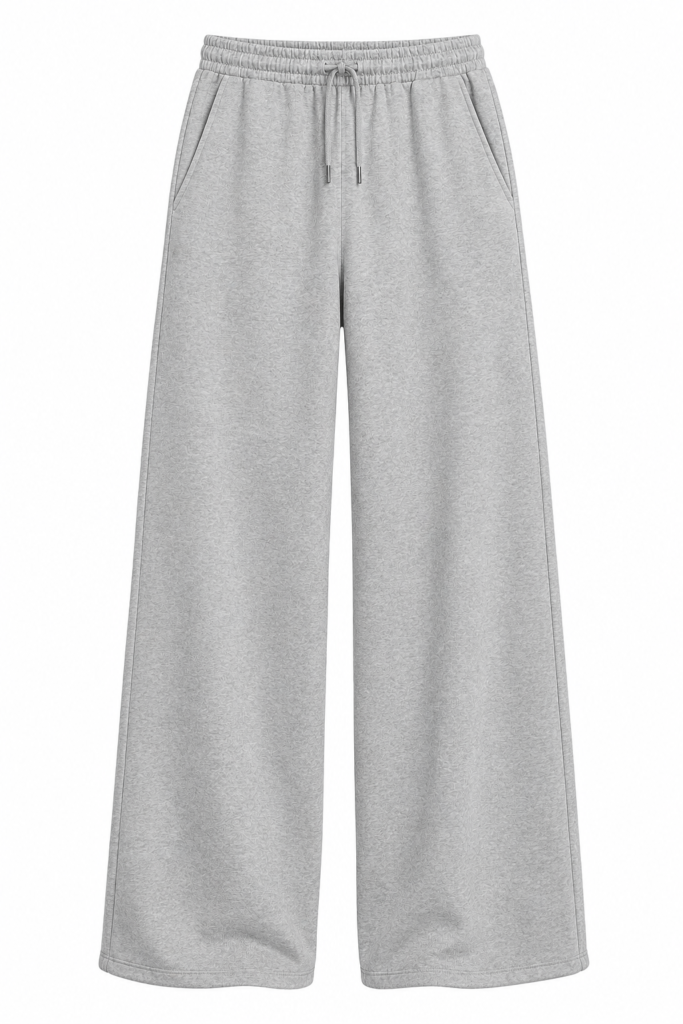 BAKA Wide-Leg Joggers in heather grey, front view